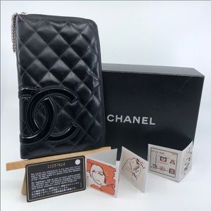 CHANEL CC023 LEATHER CAMBON LINE ZIP AROUND WALLET